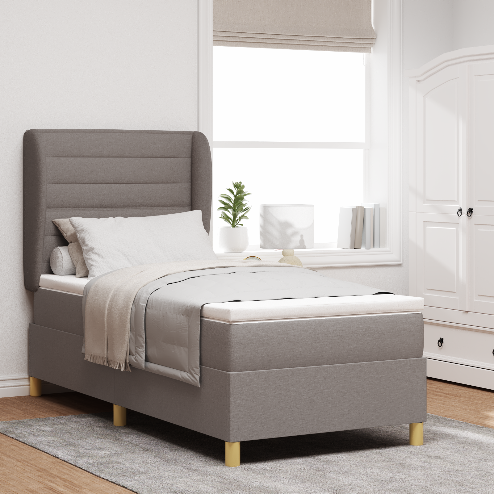 Bäddfjäder med madrass med huvudgavel Taupe 190 x 90 cm tyg