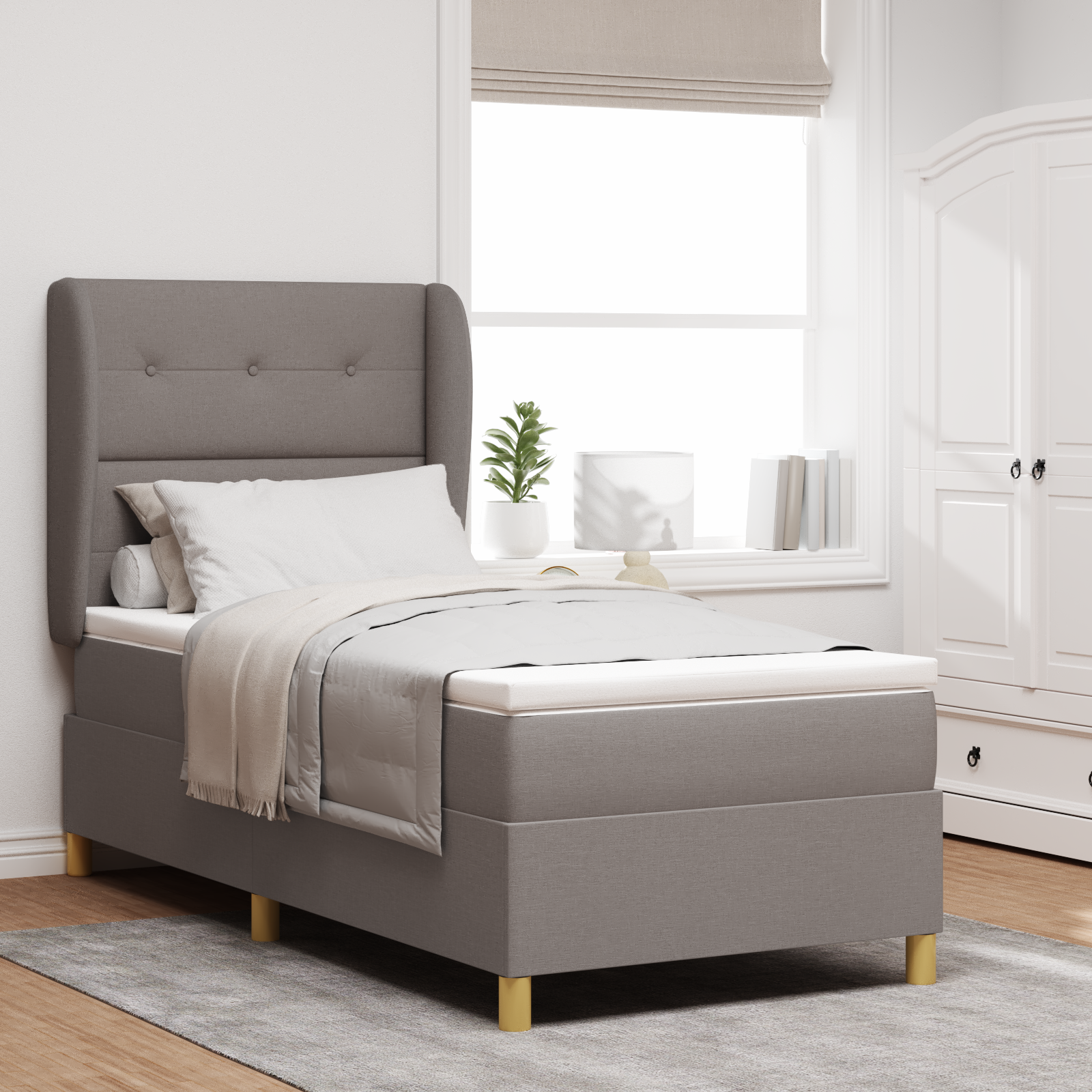 Bäddfjäder med huvudgavel Taupe 200 x 90 cm tyg