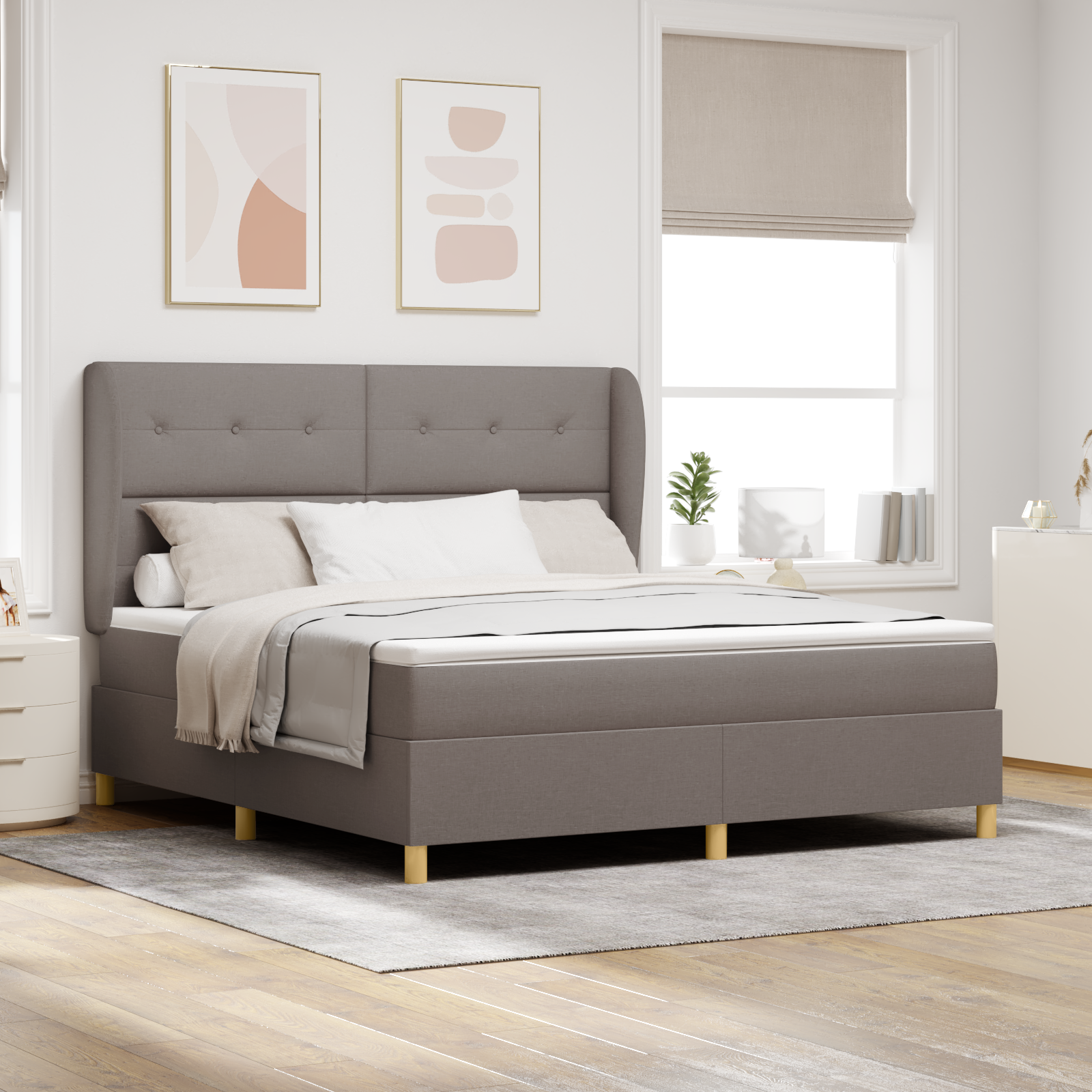 Bäddfjäder med huvudgavel Taupe 200 x 180 cm tyg