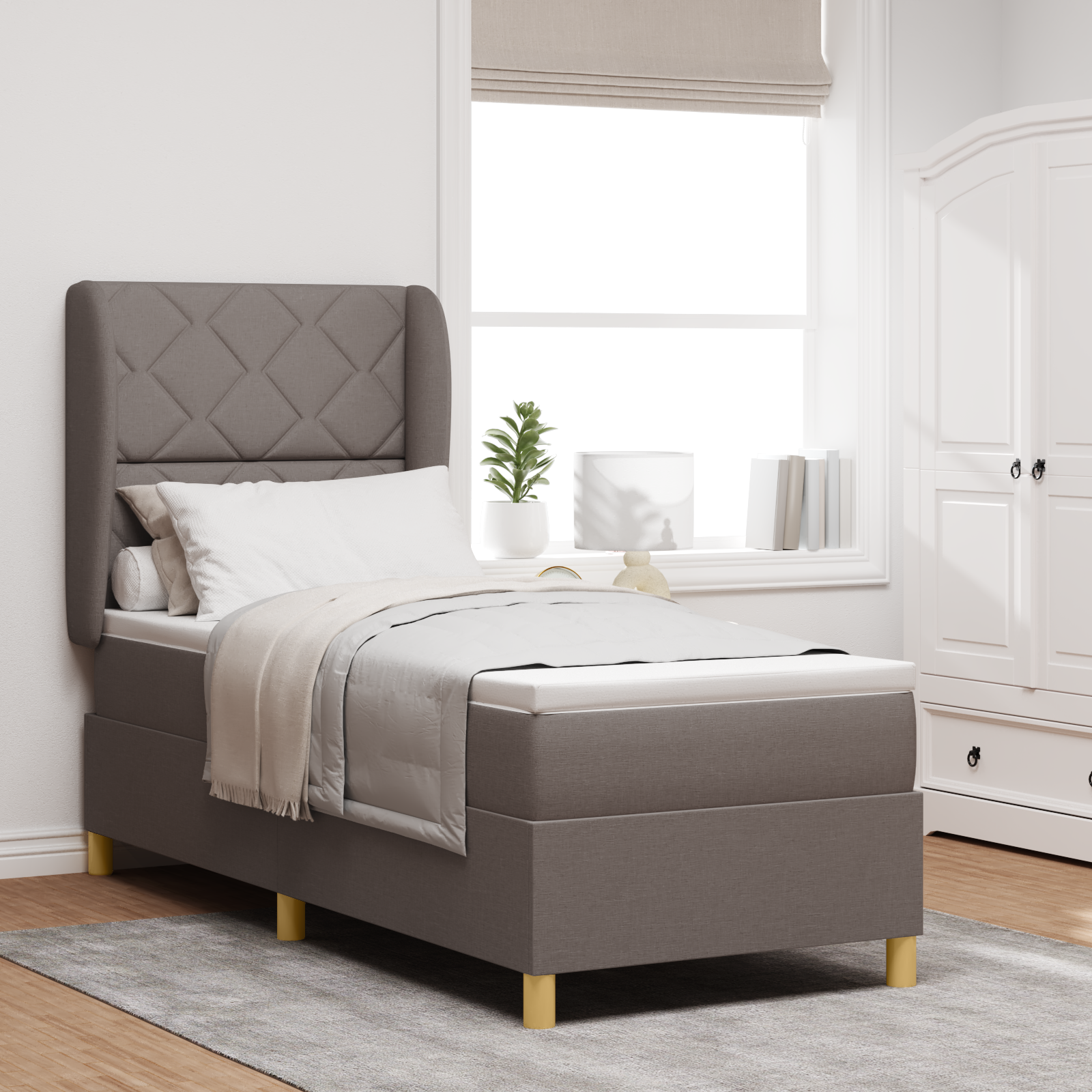Bäddfjäder med huvudgavel Taupe 200 x 80 cm tyg