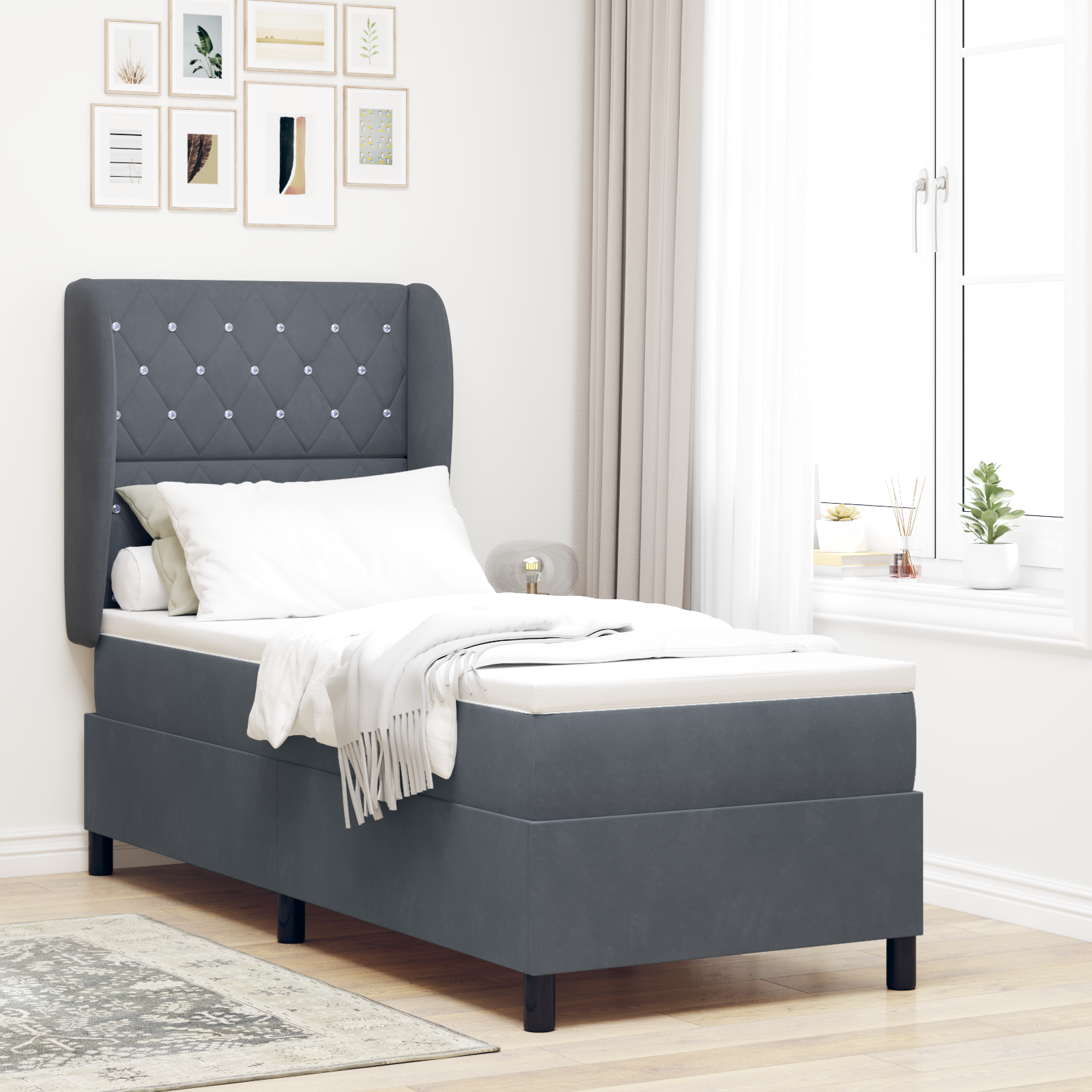 Bäddfjäder med madrass Mörkgrå 200 x 80 cm Sammet