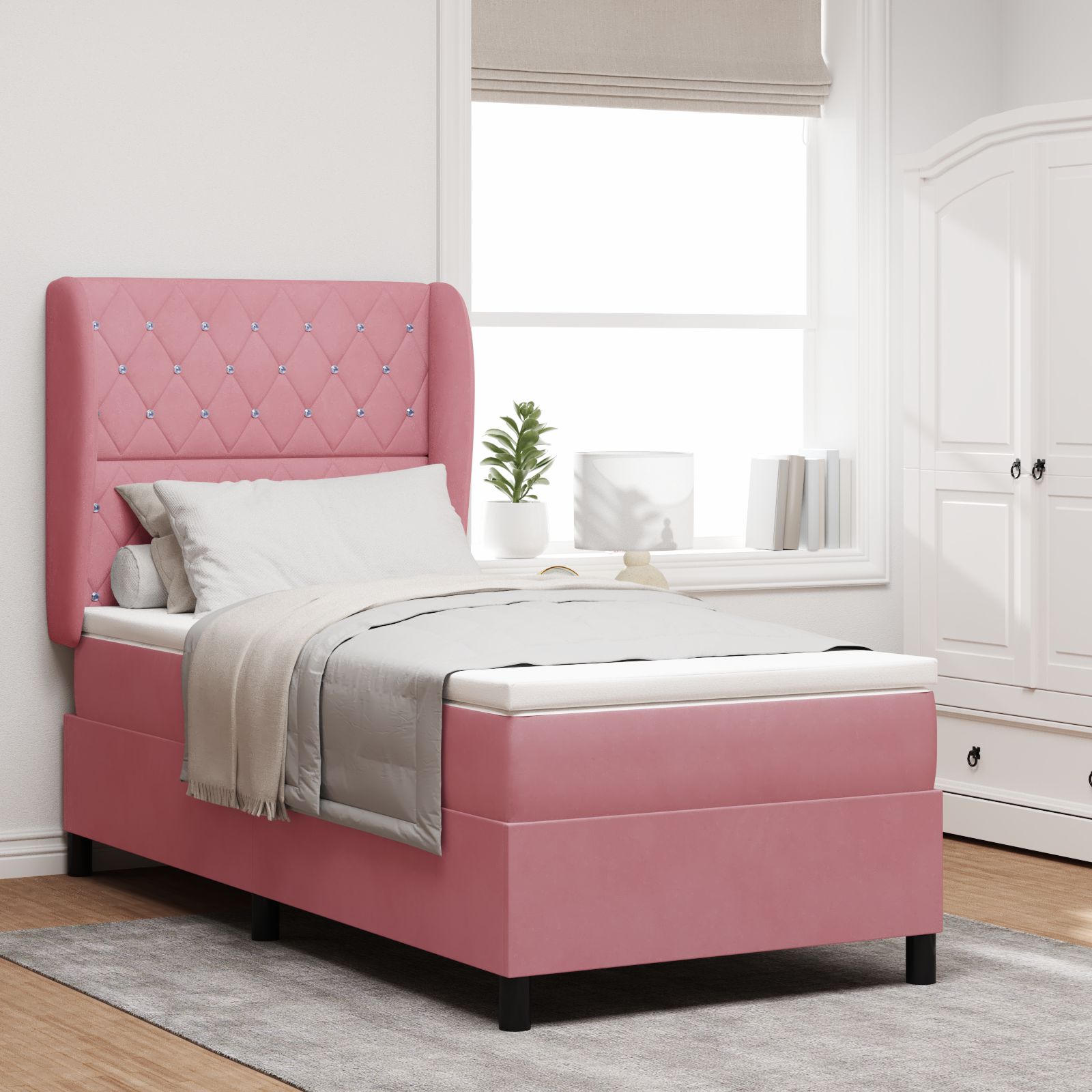 Bäddfjäder med madrass med huvudgavel Rosa 190 x 90 cm Sammet