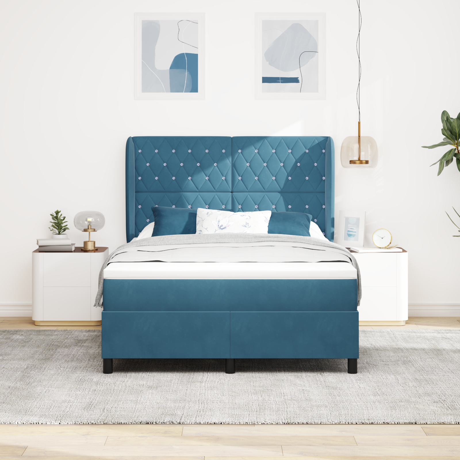 Bäddfjäder med madrass Mörkblå 200 x 140 cm Sammet