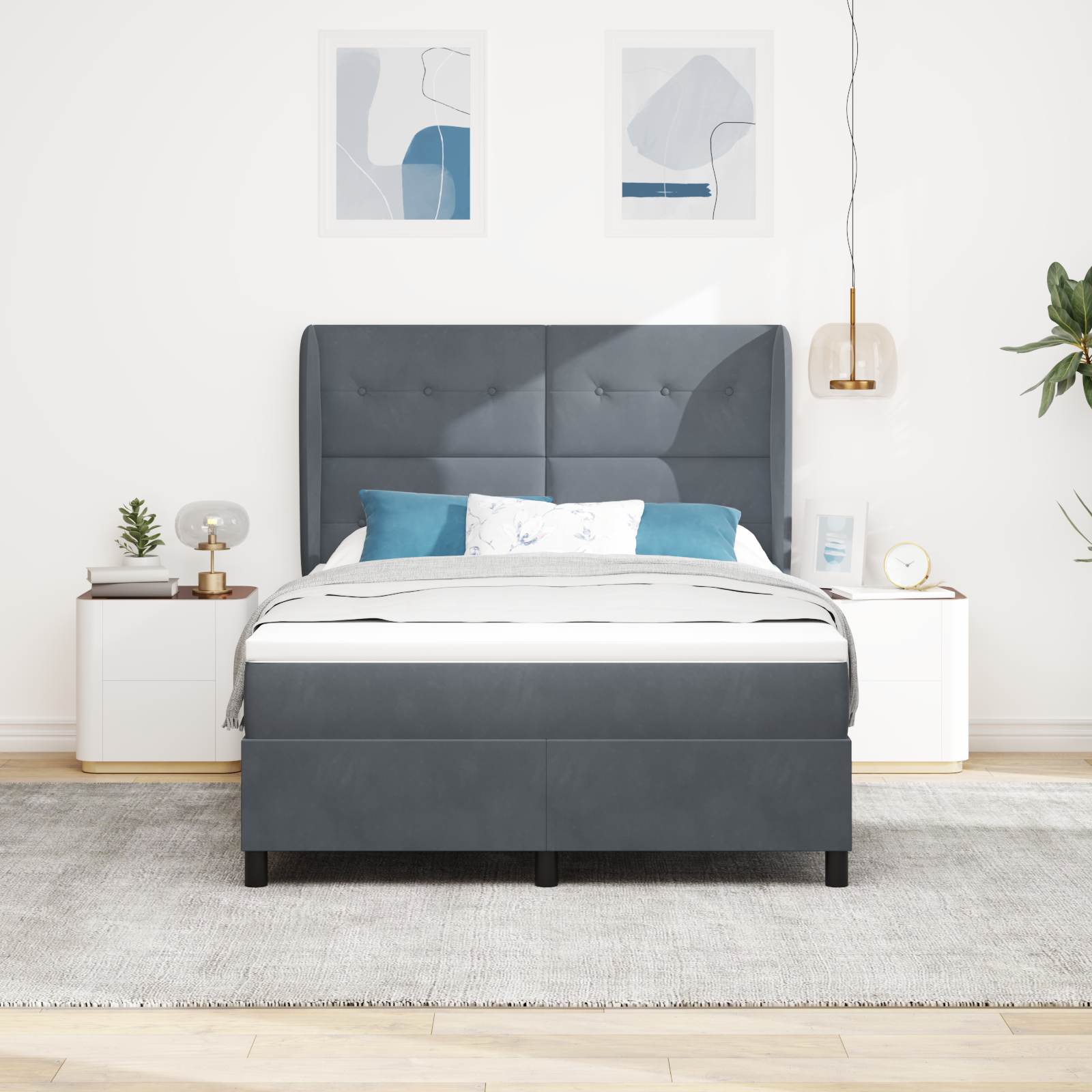 Bäddfjäder med huvudgavel Mörkgrå 200 x 140 cm Sammet