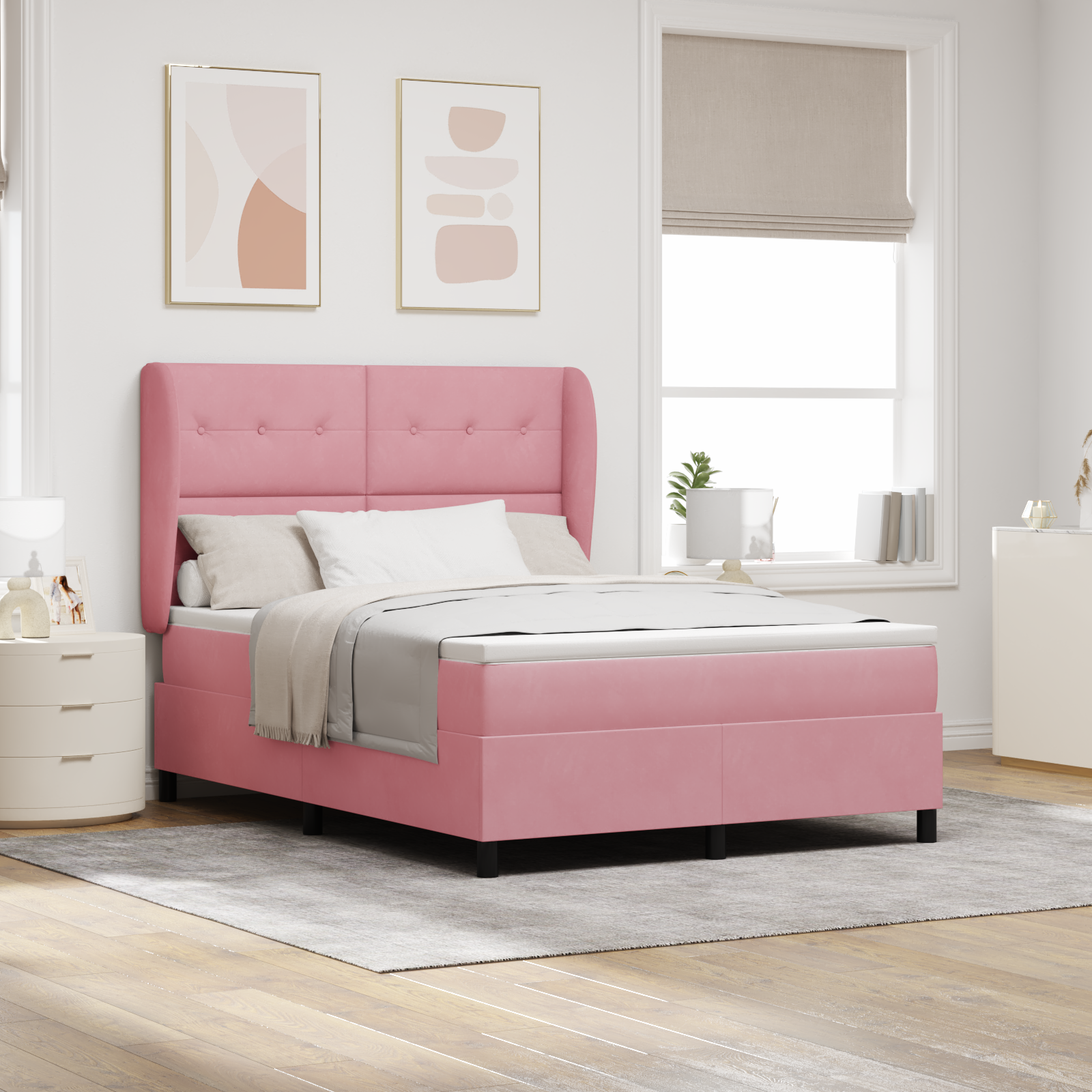 Bäddfjäder med huvudgavel Rosa 200 x 160 cm Sammet