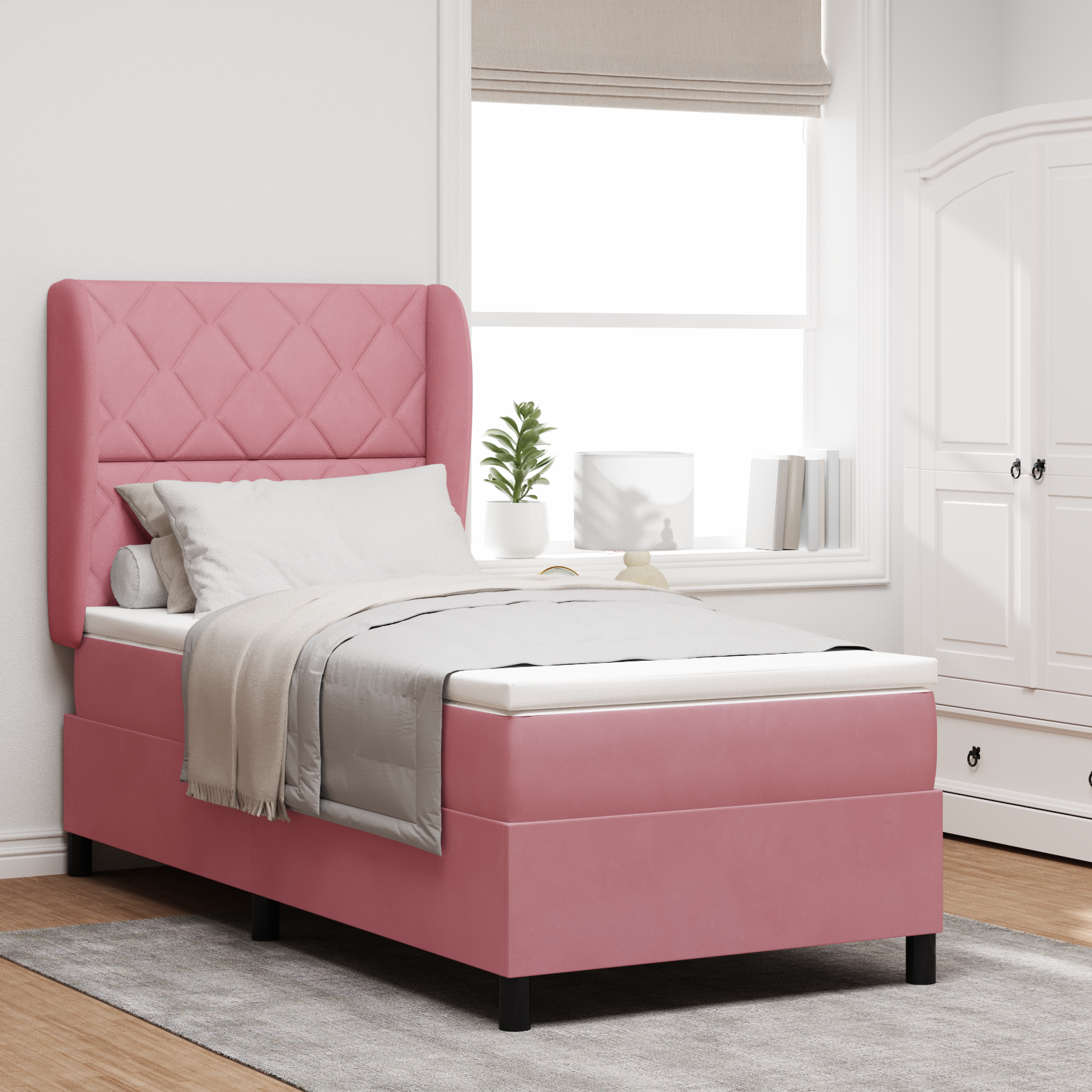 Bäddfjäder med huvudgavel Rosa 200 x 90 cm Sammet