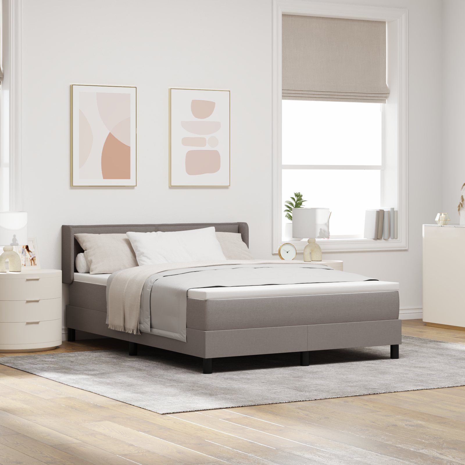 Bäddfjäder med huvudgavel Taupe 200 x 140 cm tyg