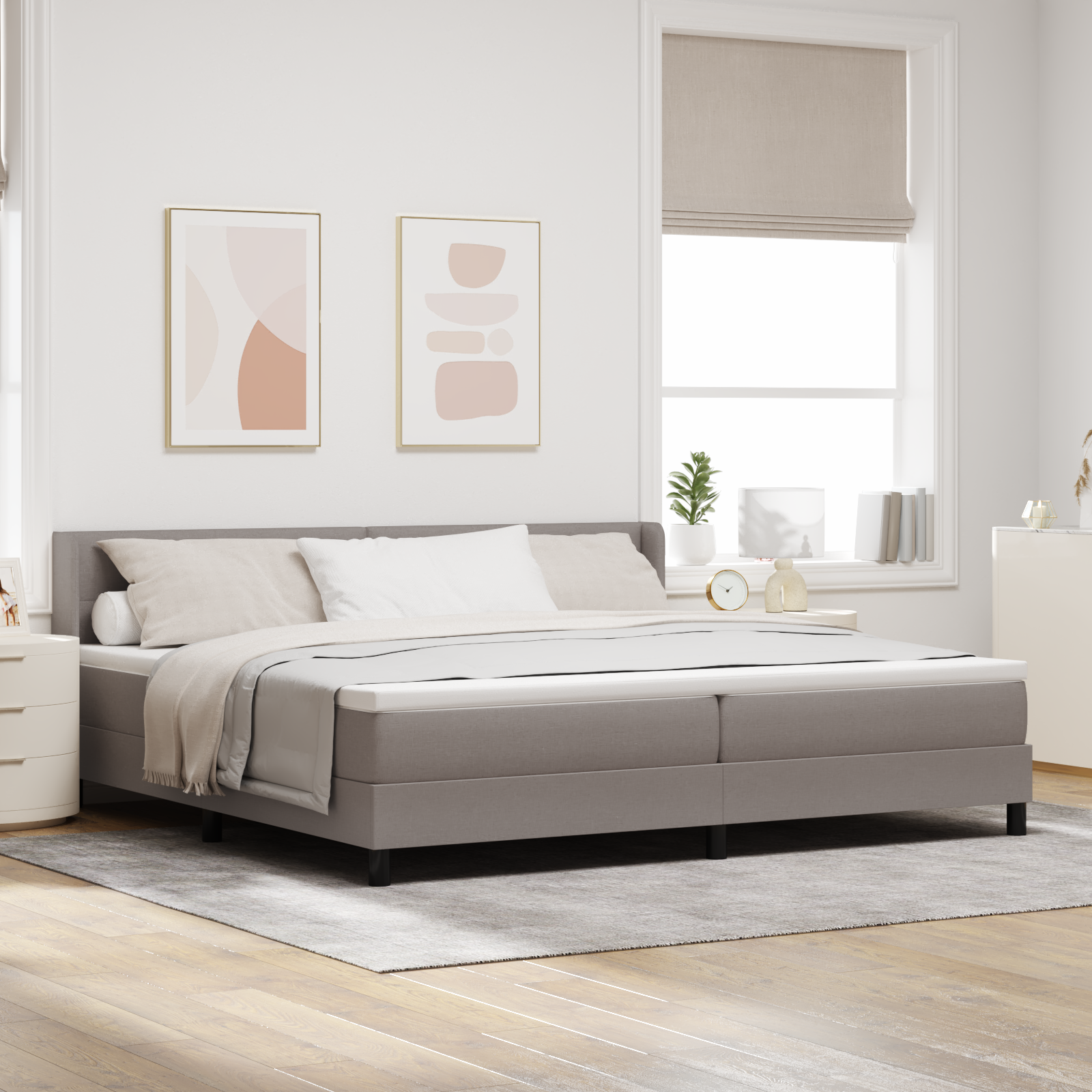 Bäddfjäder med huvudgavel Taupe 200 x 200 cm tyg