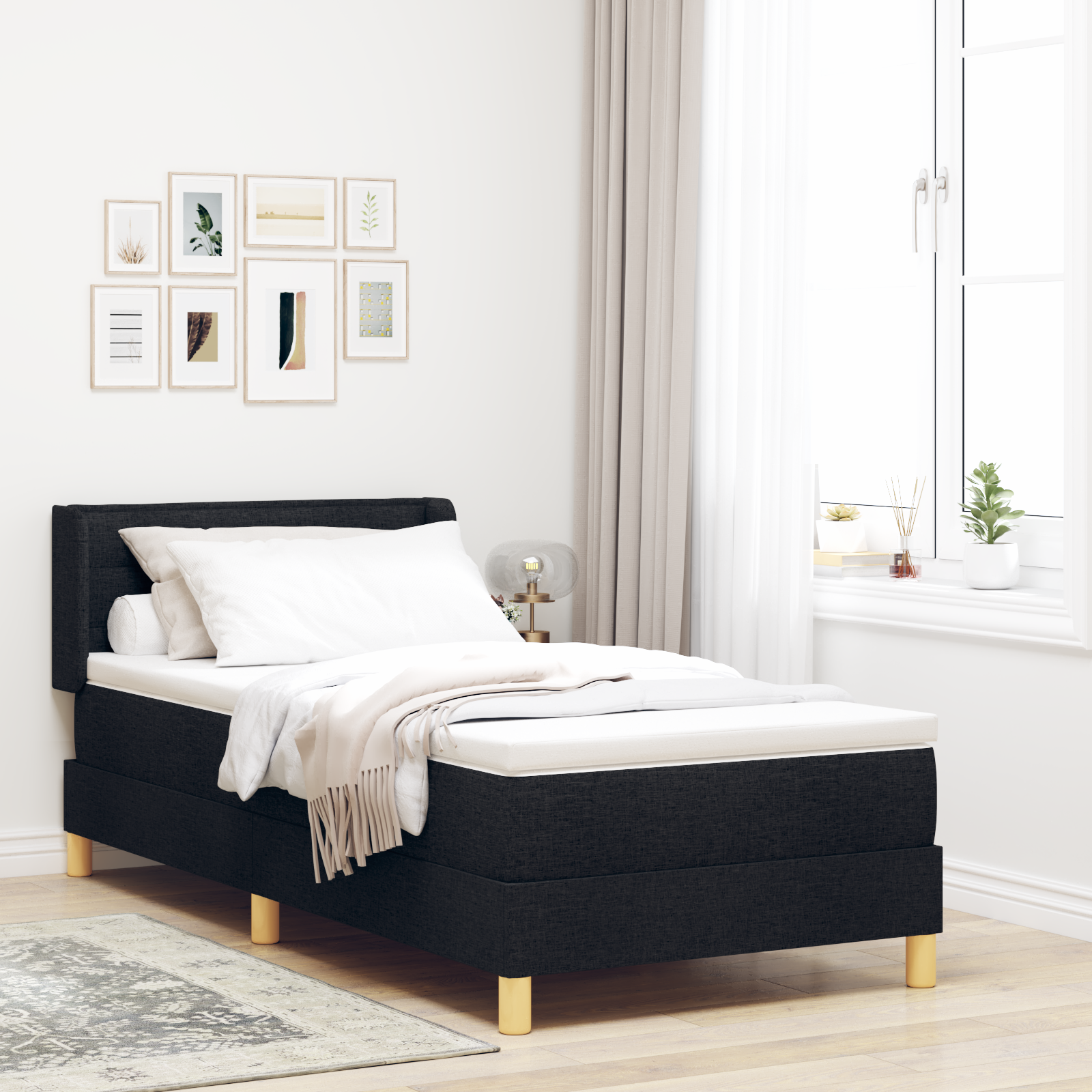 Bäddfjäder med madrass med huvudgavel Svart 200 x 90 cm tyg