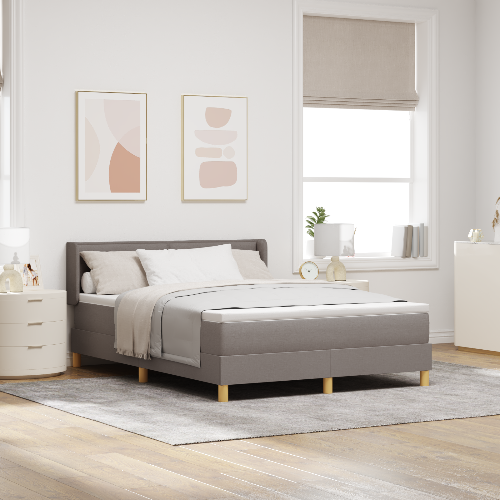 Bäddfjäder med madrass med huvudgavel Taupe 200 x 140 cm tyg