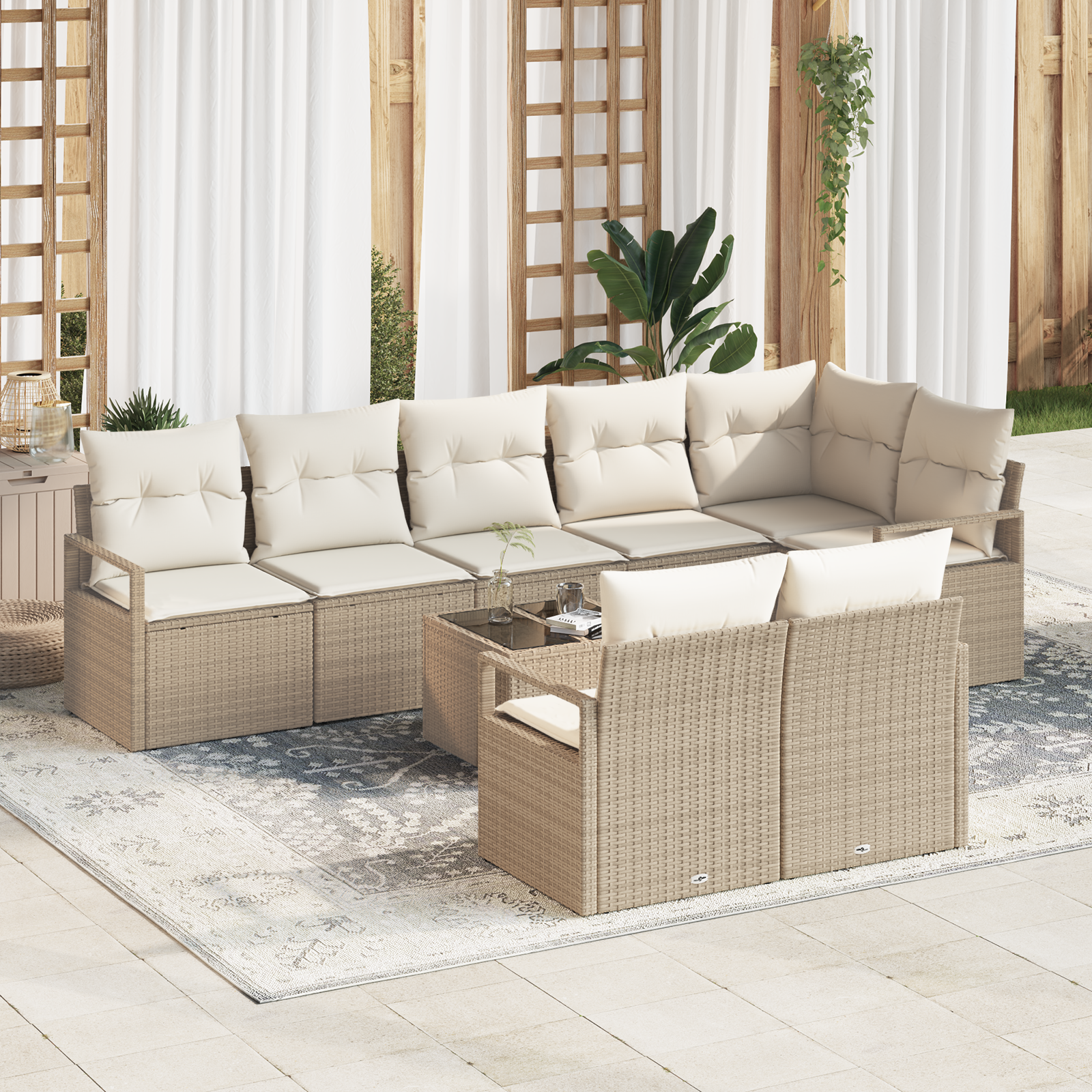 Trädgårdsoffset 9 pcs Beige och gräddfärgad konstrotting