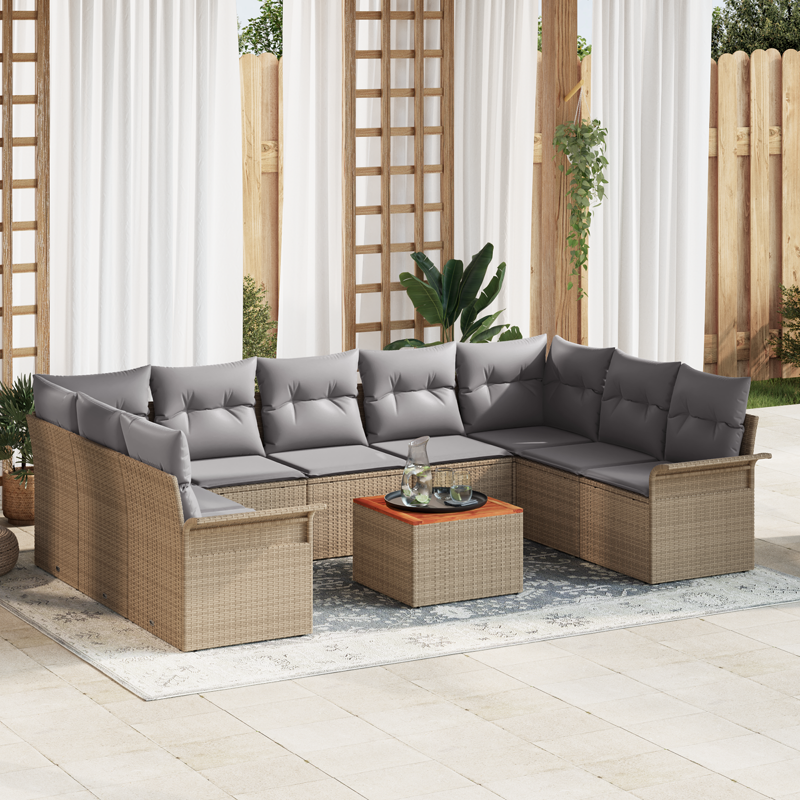 Trädgårdsoffset 10 pcs Beige och Ljusgrå konstrotting