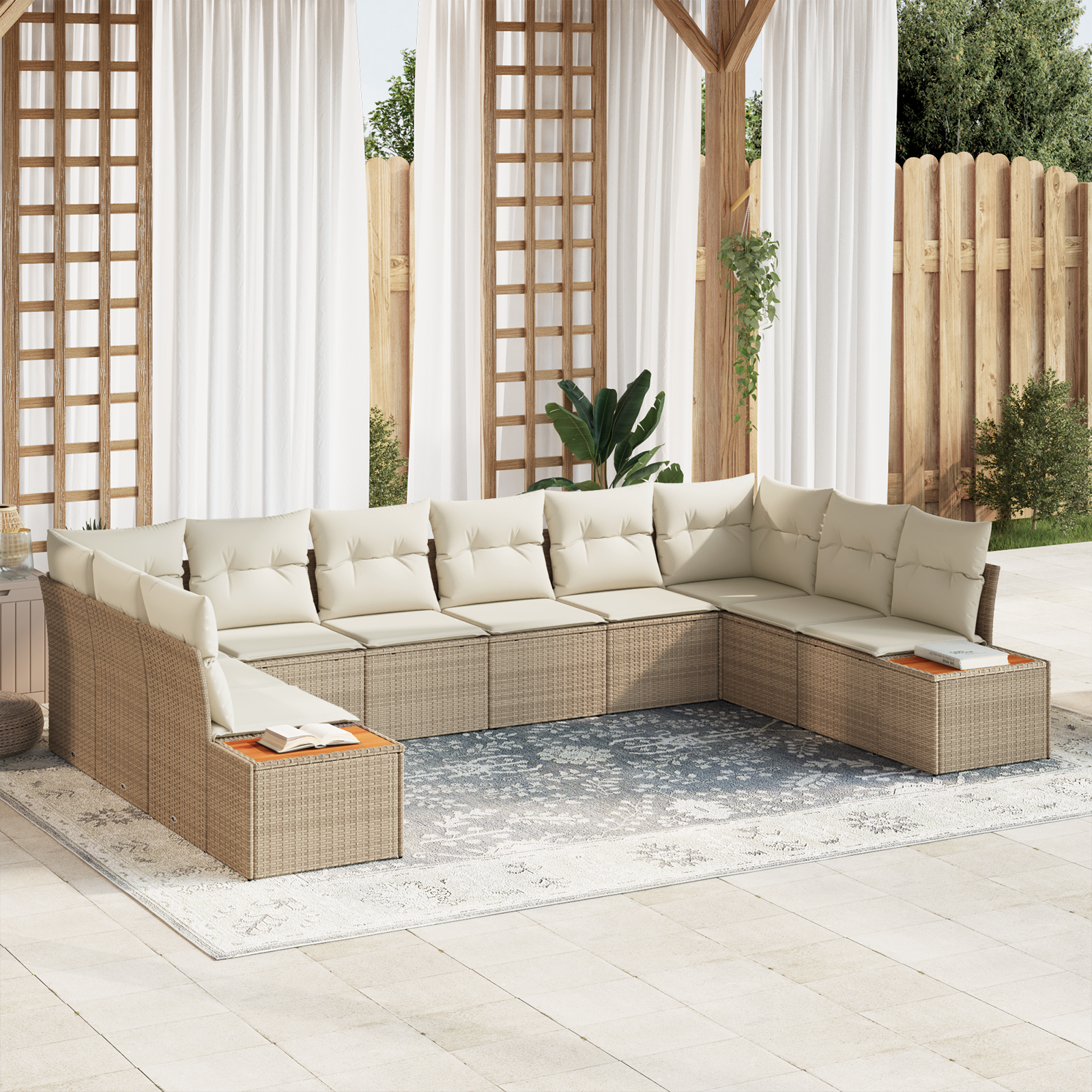 Trädgårdsoffset 10 pcs Beige och gräddfärgad Polyrattan