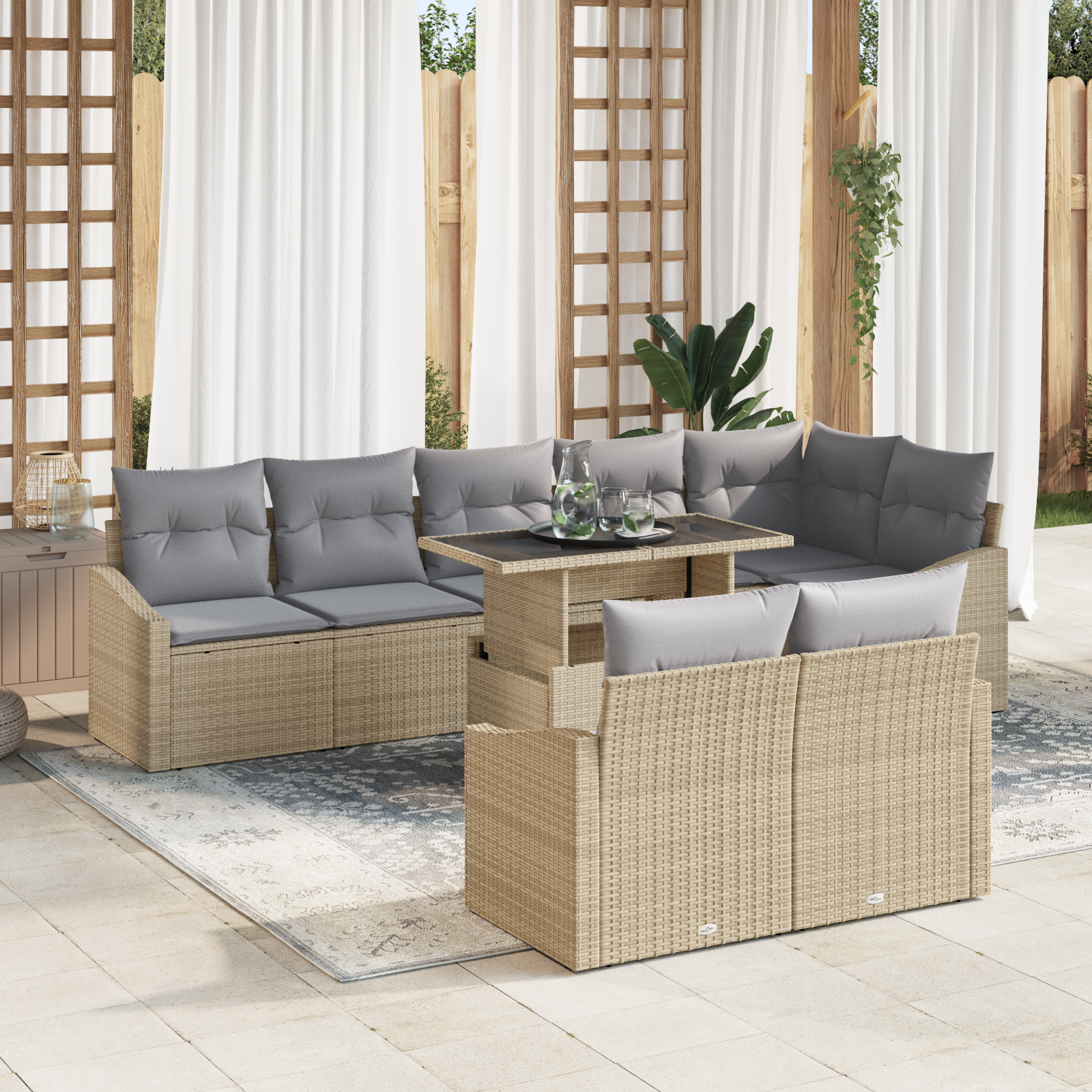 Trädgårdsoffset med kudde med lagring 9 pcs Beige och Ljusgrå
