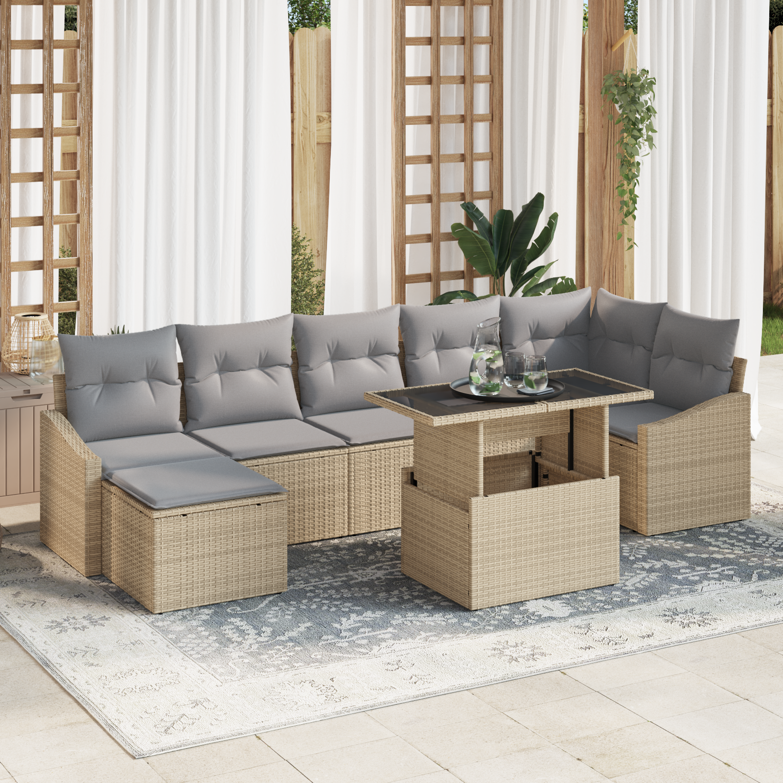 Trädgårdsoffset med kudde med lagring 8 pcs Beige och Ljusgrå
